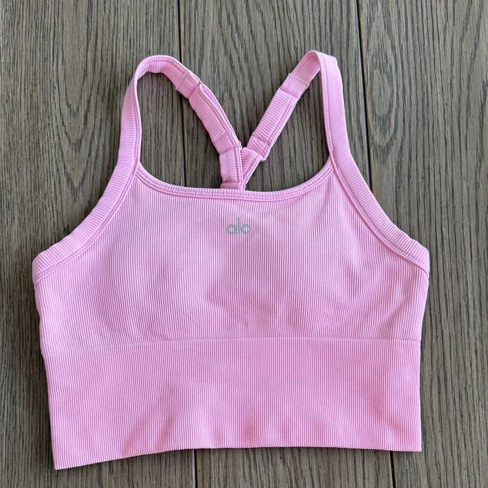ALO Yoga Bubblegum Pink Ribbed Crop Tank - Picture 2 of 11